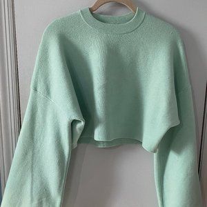 ZARA Mint Green Cropped Bell Sleeve Sweater - Size Small